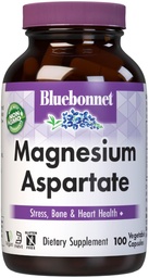 Bluebonnet Nutrition Magnézium Aspartate, Relief stresu*, Bone Health*, Heart Health*, Non-GMO, Vegan, Kosher Certified, Gluten-Free, Soy-Free, Dairy-Free, 100 Rastlinné kapsule, 50 Servings