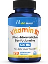 120 kapsúl obsahujúcich 500 mg vitamínu B1, non- GMO, Vegan, bez lepidla, benfotiamín