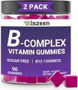 Bezcukrové vitamín B komplex Gumies s vitamínom C, Metylated B komplex Vitamíny pre ženy, mužov a dospelých - B12, B1, B2, B3, B5, B6, B7, B9 - Vitamín B komplex doplnok pre energetickú imunitnú podporu