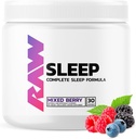 RAW Natural Sleep Aid Supplement - Relaxačné príslušenstvo a podpora nálady s melatonínom, horčíkom, zinkom, L-Tryptofánom a citrónovým balzamom extrakt na relaxáciu a upokojenie mysle a tela - 30 porcií, miešaných berry