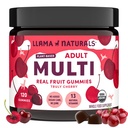 Llama Naturals Multivitamíny pre ženy a mužov, Vegan, Organické Gummies s vitamínom D, C a K, Dospelí Skutočné ovocné Gumové vitamíny, Žuvacie Multivitamínové doplnky, Bez pridaného cukru trstiny, Cherry, 120 Ct