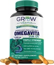 Pestovať vitamín OmegaVita rybí olej: 800 mg EPA 600 mg DHA Omega 3 doplnok pre srdce, mozog a imunitnú podporu, Absorbovateľný trojsilný rybí olej doplnok - 2000 mg na obsluhu, 30 dní