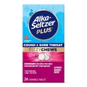 Alka-seltzer Plus Kašeľ a bolesti hrdla Fizzy žuvačky, žiadna voda potreba, Na Go Sore Throat Relief pre dospelých, Malinová chuť, 24 Počet