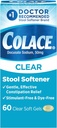Colace Clear Stool Zmäkčovač pre jemné efektívne zápcha Relief, # 1 Lekár odporúča Stool Zmäkčovač Brand, Farbivo zadarmo, 50 mg Docusate Kapsule, 60 Počet