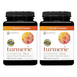 Youtheory Turmeric Extra sila - 1 000 mg - podporuje zdravie svalov a kĺbov* - obsahuje bioenhancery, kukuričné a bylinné extrakty - USP overené - 180 Vegetariánskych kapsúl, 2 balenia (180-Deň dodávky)