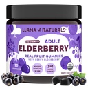 Llama Naturals Elderberry Gummies pre dospelých, Vegan, Organic Immune Suplement with Vitamin C and Zinc, Real Fruit Gummy Vitamins for Imunity, Chewable, Nodded Sugar Cane, 90 Ct