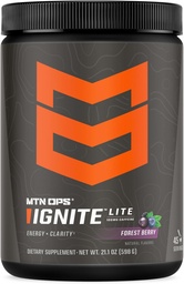 MTN OPS Ignite Lite Energy Drink Powder Gluten Free Nitric Oxide Supplement Drink Mix, L Arginine, L Citruline, Caffeine & Nootropic Cucur Free Drink Mix, 45 Servings, Forest Berry