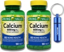 Calcium Bone Health Dietary Supplement Tablety, 600 mg, 100 Počet (2-Pack) Bundle s BROS2FL Keychain vodotesné prenosné kovové pilulky box (2 položky)