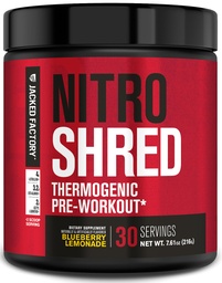 Jacked Factory NITROSURGE Shred pred tréningom doplnok - Energy Booster, Instant Strength Zisky, Sharp Focus, Výkonné čerpadlá - Posilňovač oxidu dusnatého a preWorkout Powder - 30Sv, Čučoriedková limonáda