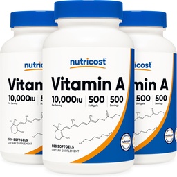 Nutricost Vitamín A 10 000 IU, 500 Softgels (3 fľaše)