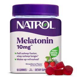 Natrol 10mg Melatonin Gummies, Sleep Support for Adults, Melatonin Supplements for Sleeping, 60 Strawberry-Flaved Gummies, 30 Day Supply