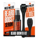 Wild Willies Brada Rastová súprava - Premium Derma Roller & Brada Boost sérum - Micronedle Valček a Brada rast vlasov sérum s biotínom a kofeínom pre plnšie brada, Scalp Care - jednoduché použitie Kit s prípadmi