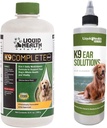 LIKVIDNÁ HEALTH Domáce zvieratá K9 Kompletný 8-in-1 Multivitamín pre všetky psy a šteňatá & K9 Umývačky uší Solutions - Pet Health Supplement Bundle for Joint & Immune Support, Pes Ušná liečba - Made in USA