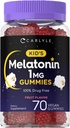 Carlyle Kids Melatonin Gummies | 1 mg 70 Count | Fruit Flavor Gummy | Vegan, Non-GMO, Gluten Free