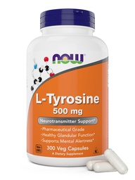 Teraz Foods L-Tyrosine 500mg, 300 Kapsule - Non GMO - Podporuje Mentálna výstražnosť - 500 mg Caps - Voľný formulár doplnok