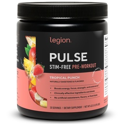LEGION Pulse pred tréningom doplnok - Všetky prírodné oxidu dusnatého preworkout nápoj na zvýšenie energie, Kreatín bez, prirodzene sladené, Beta alanín, Citrulín, Alpha GPC (Caffeine Free Tropical Punch)
