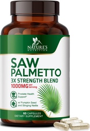 Saw Palmetto pre mužov 1000MG - 3X Strength Prostate Health Supplement - Herbal Extract Supplements - Prostate Supplements for Men's Health Support, Prostate Urinary & Hair Health Support - 60 Kapsule