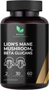 Mishas Lions Mane Supplement - Organic Lions Mane - Podpora zdravia mozgu - Podpora zaostrovania a pamäte, imunitného a nervového systému Ženy a muži - 60 Vegan Kapsule