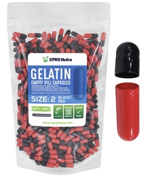 XPRS Nutra Veľkosť 2 prázdne kapsule - 1000 Počet prázdnych želatíny Kapsule - Pilulky DIY Kapsule Plnenie - Pure Bovine Pill Gel Caps pre Do-It-Vaše vlastné doplnky (čierna/červená)