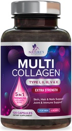 Multicollagen Supplement 2400 mg - Typy I, II, III, V & X Multi Collagen Peptidy Tabletky pre ženy a mužov, Hydrolyzované kolagénové doplnky, vlasy, koža, nechty, & Joint Suplement - 120 Kapsule