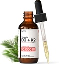 Lumi Vitamín D3 K2 MK7 w Palm MCT Oil - 10000 IU D3, 200 mcg K2 MK7-60ml Lipozomálne Absorpcia Sublingválne kvapalné kvapky - ne-GMO, Vegan, Neochutená kvapalina - Mesačné dodávky - 2 Fl Oz
