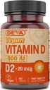 Deva Vegán Vitamín D2 800 IU, Ergokalciferol Supplement with No Animal Ingredients, 90 Tablets, 1-Pack