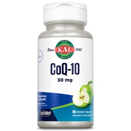 KAL CoQ10 30mg, Antioxidant Formula, Coenzyme Q10 Supplement for Heart Health and Cellular Energy Support, Fast-Disolving ActivMelts, Vegetarian, Natural Green Apple Flavor, 90 Serv, 90 Micro Tablets