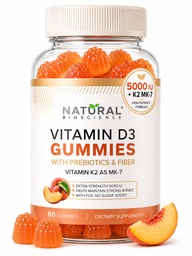 Vitamín D3 K2 bez cukru Gummy - Vitamín D3 Gummy 5000 IU+K2 MK7 80 mcg, K2 D3 Vitamínové doplnky pre dospelých, Vitamín D K2 pre kosti, Imunita, srdce, nálada, bez lepidla, non-GMO, prírodná broskyňová aróma