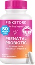 Pink Stork Prenatal Probiotics for Women - 50 Billion CFU, Vitamin B6, Prebiotics, Morning Sickness, Gut Microbiome, Pregnancy Probiotic, Immune Support, Pregnancy Must Haves - 30 Capsules
