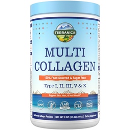Terranics Multi Collagen Peptides Powder, Typ I II III V X Collagen for Women & Muži, Collagen Doplnky pre kožu, nechty, vlasy, ľahko rozpustiť, Neochutený, Žiadny cukor, Keto, 8oz
