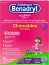 Benadryl Detská alergia Chewables s difenhydramín HCl, Chewable Kids Antihistaminika Tablety na zmiernenie alergie príznaky, ako sú sipot a svrbenie očí, hroznová aróma, 20 ot