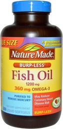 Nature Made Burp-Less Fish Oil 1200mg, 360mg Omega-3, Liquid Softgels 200ea (Pack of 2)