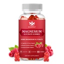 400mg Magnéziumglycinate Gumies with 200mg Magnéziummalát, Vitamín D, B6, and CoQ10, Magnézium Glycinate Supplement for Relaxation and Cognition, Sugar Free, Malinová príchuť - 60 Gummies