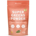 BioSchwartz Greens Powder Super Greens s probiotikami, prebiotikami, trávivými enzýmami & 43 Zelené superpotraviny - Chlorofyl, čučoriedky, chlorella, Spirulina - chutí úžasne - 30 porcií