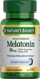 Nature's Bounty Melatonin, 100% Drug Free Sleep Aid, Dietary Supplement, Promotes Relaxation and Sleep Health, 10mg, 45 Quick Rozpustiť tablety