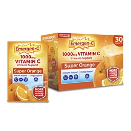 Emergen-C 1000mg vitamín C prášok na každodennú imunitnú podporu Kofeín bez vitamínu C doplnky so zinkom a mangánom, B vitamíny a elektrolyty, Super Orange chuť - 30 Počet