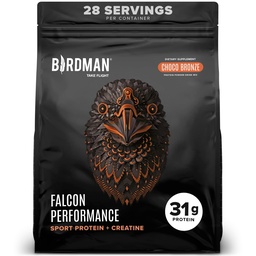 Birdman Falcon Performance Vegan Protein Powder, 31g Protein, 5g Creatin, 5g BCAA, Probiotiká, Elektrolyty, Pre Workout, Nízky Carb, Bez cukru a mlieka, Rastlinné čokoládové bielkoviny, 28 porcií