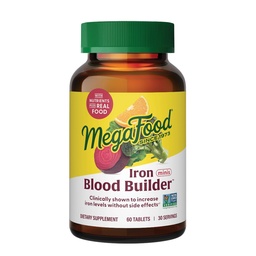 MegaFood Blood Builder Železo Supplement for Women & Muži - Zvýšenie hladiny železa bez vedľajších účinkov - Boj proti únave - Vitamín B12, kyselina listová a vitamín C - Vegan - 60 Mini tablety (30 Servings)