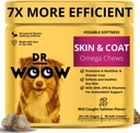 Omega Wild Aljašský losos rybí olej 90 ct Mäkké žuvačky pre psa - Anti Itch & Coat + Alergická podpora, s Kelp, Biotín, Vitamíny, Zinok - pomáha svrbenie kože, Psie alergie, Môže znížiť shedding