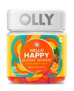 OLLY Hello Happy Gummy Worms, Mood Balance Support, Vitamín D, Saffron, dospelý Chewable Supplement, Tropical Zing - 60 Počet