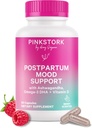 Pink Stork Postpartum Podpora nálady - Postnatálny hormón Balance for Women - Dojčenie Priateľsky - Stres a kognitívna podpora, Nová mama Essentials - Ashwagandha, Kamilka, & Vitamín D, 60 Kapsule