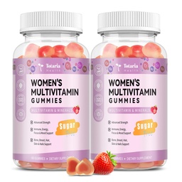 Totaria Cukor Bez Multivitamínové Gummy pre ženy 14+ w/Inozitol, Železo, folát, Biotín, Ženy Daily Multivitamín Gummy w/Vitamin A, D, C, B, Podporné vlasy, Koža, Energia, Immuno, Jahodová chuť