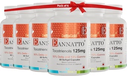 WELLNESS EXTRACT Eannatto Tokotrienols Deltagold 125 mg, Vitamín E Tokotrienol Doplnky 60 Softgel, Tocopherol Free, Non-GMO, Gluten Free & Antioxidant (Stock of 6)