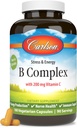 Karlson - B komplex Vyvážené vitamíny B s vitamínom C - Stres, energetický a imunitný vitamín B komplex pre ženy a mužov - 180 Vegetariánskych kapsúl