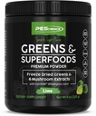 PEScience Greens Powder Superfood with Natural Chlorophyll, Reishi & Turkey Tail Mushrom Powders, Freeze-Dried Kale, špenát, brokolica Sprouts, Lime Flavor, 30 Servings