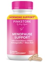 Pink Stork Menopauza Podpora pre ženy - Hot Flash, Mood, Sleep, Weight, Cortisol & Hormonal Balance - Vegan, Estrogen-free Perimenopauza Relief - Ashwagandha, Maca - 60 Kapsule