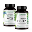 EMERALD LABS Vitamín D3+K2 (60 Caps) & Zinok 25mg (90 Caps) - Kosti Zdravie, Podpora srdca, Imunitná podpora, Tráviace zdravie, Oxidative Stres Support - Bezlepkové