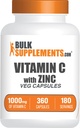BulkSupplementments.com Vitamín C s zinkovými kapsulami - Vitamín C 1000 mg & Zinok 15 mg, pre Immune Support - Vegan, 2 kapsuly na obsluhu, 360 Veg Count (Pack of 1)