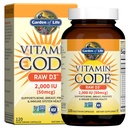 Vitamín D v záhrade života, vitamínový kód D3, vitamín D 2 000 IU, surové celé jedlo D3 doplnky s chlórella, ovocie, zelenina a probiotiká pre zdravie kostí a imunity, 120 vegetariánskych kapsúl