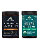 Staroveká výživa Bone Brot Protein Powder, Saled Caramel, 20 Servings + Organic Supergreens Powder, Zelená chuť, 25 Servírovanie